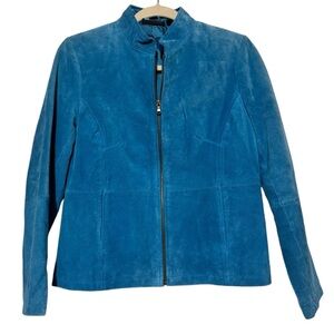 Relativity Vintage Bright Cerulean Cyan Blue Genuine Leather‎ Full Zip Jacket MP